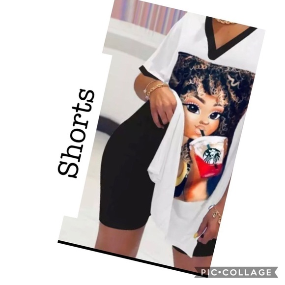 Two Piece Black Biker’s Shorts & Top - Picture 3 of 3